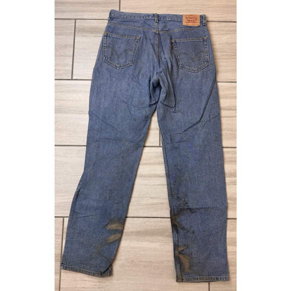 Levis 550 Relaxed Fit Straight Leg Thrashed Distress Denim Blue Jeans Men 36x36 - Picture 4 of 6